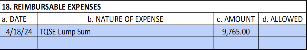 Example of box 18 showing TQSE lump sum.
